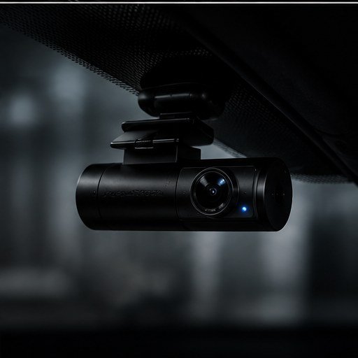 Dash cam mounted on a car windscreen