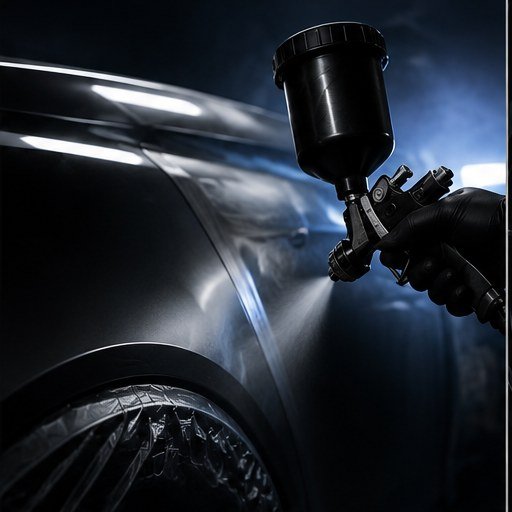 Spray gun resprsying a car panel
